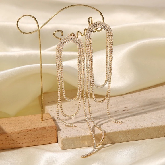 18K Gold Plated Glaring Zirconia Long Tassel Earrings - Picture 3 of 8